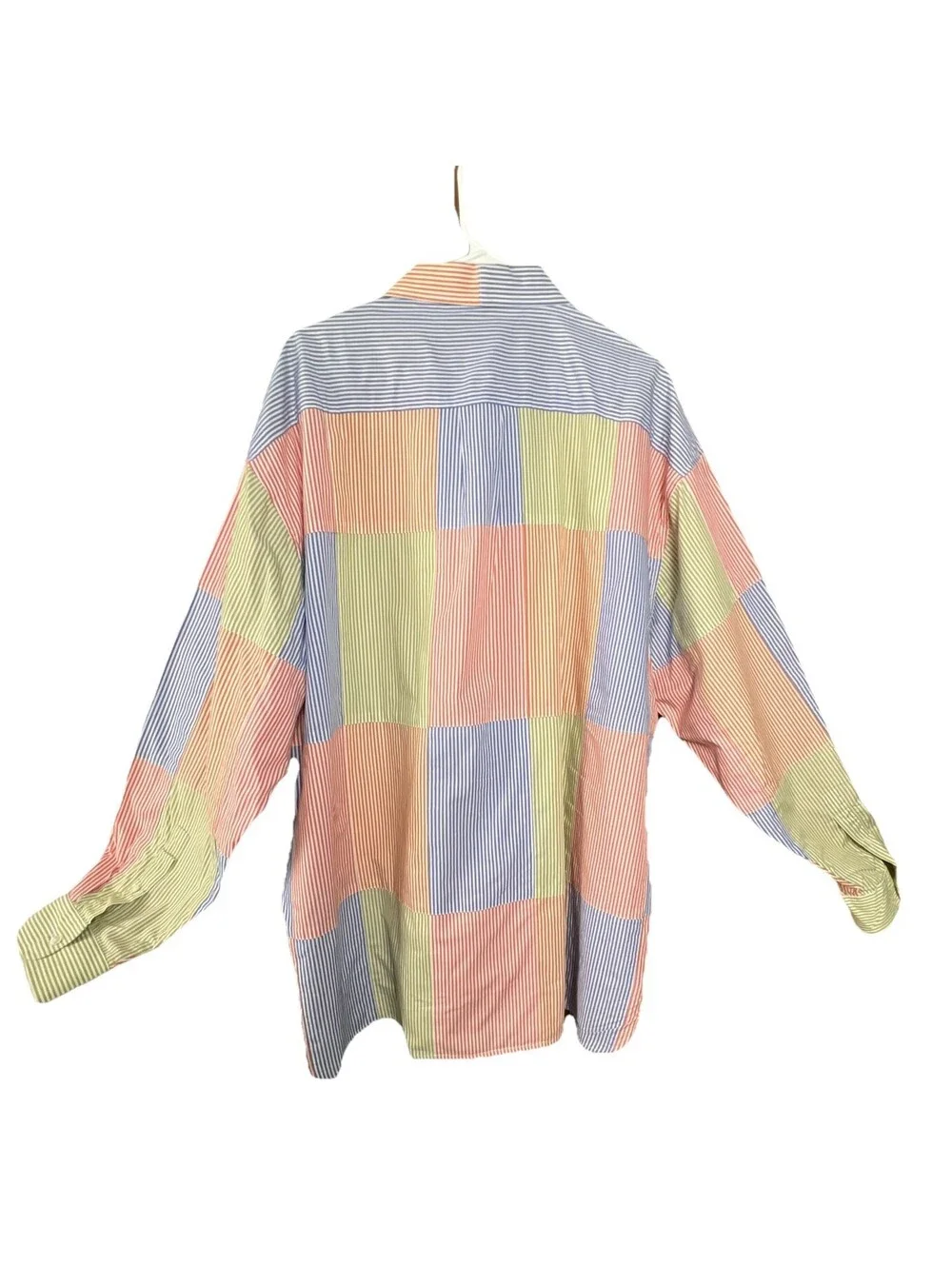 J Crew Patchwork Shirt Mens XXL Multicolor Stripe Button Down Long Sleeve Preppy